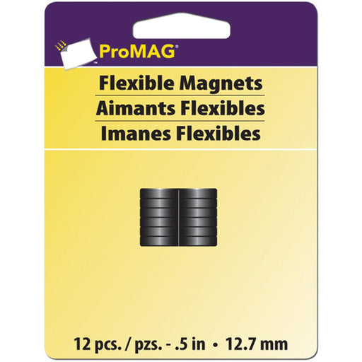 ProMag - Glue & Stick - Flexible Round Magnets - .5" 12/Pkg
