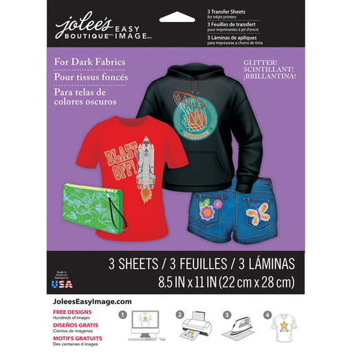Jolee's Boutique - Easy Image Transfer Sheets - For Dark Fabrics - Glitter - Inkjet Printers