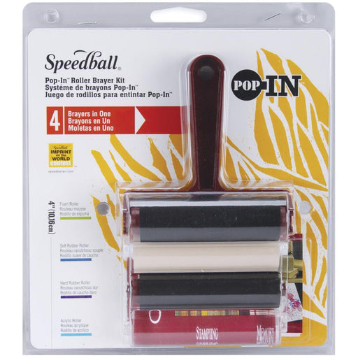 Speedball Pop-In 4" Roller Brayer Kit - Foam, Rubber, Hard Rubber & Acrylic