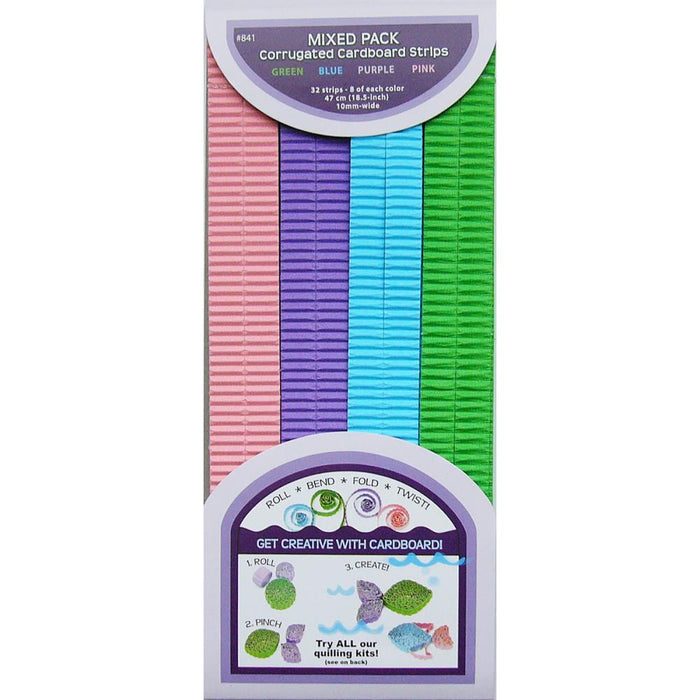 Quilled Creations - Quilling Paper - Corrugated 18.5"x10mm 32/P - Blue, Green & Purple