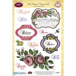 JustRite Papercraft - Clear Stamps 6"x8" - Rose Bouquet Vintage Labels Seven