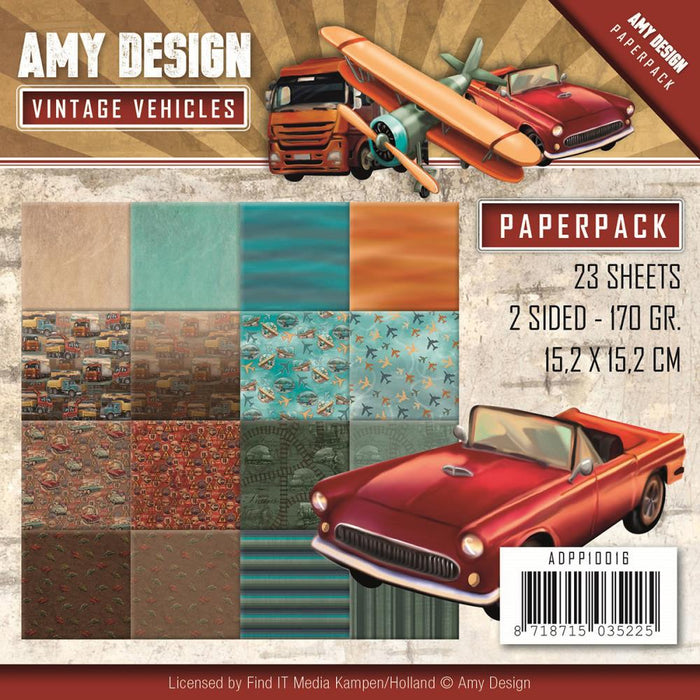 Find It Trading - Amy Design - Paper Pack 6"x6" 23/Pkg - Vintage Vehicles