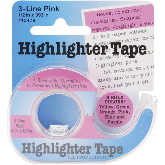 Lee Products - Highlighter Tape .5"x393" - Pink