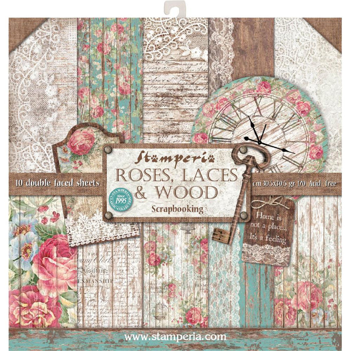 Stamperia - DS-Paper Pack 12"x12" 10/Pkg - Roses, Lace & Wood