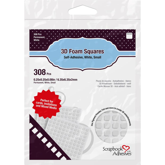 Scrapbook Adhesives - 3D Self-Adhesive Foam Squares 308/Pkg - White