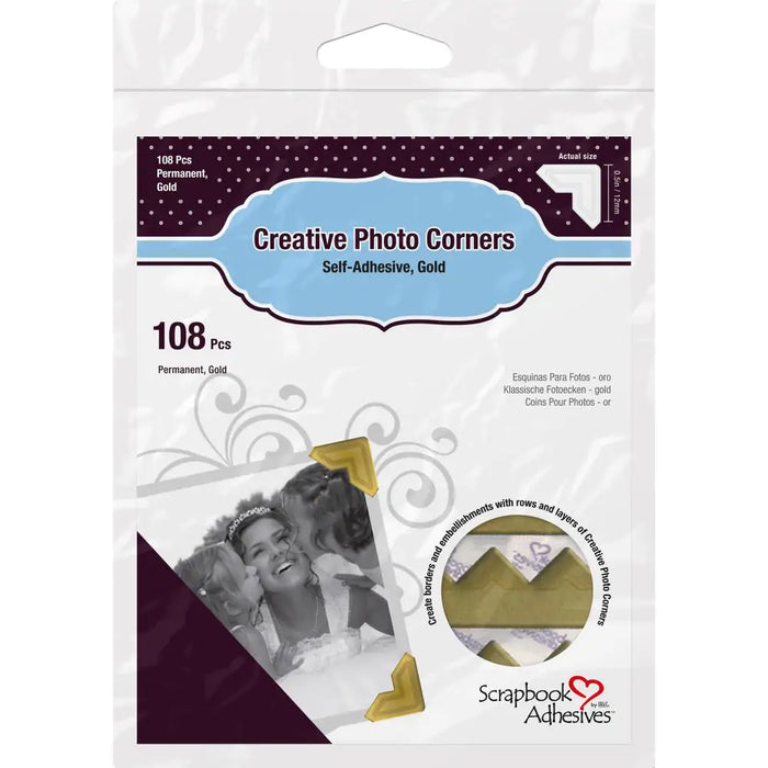 Scrapbook Adhesives - Paper Photo Corners Self-Adhesive 108/Pk - Gold