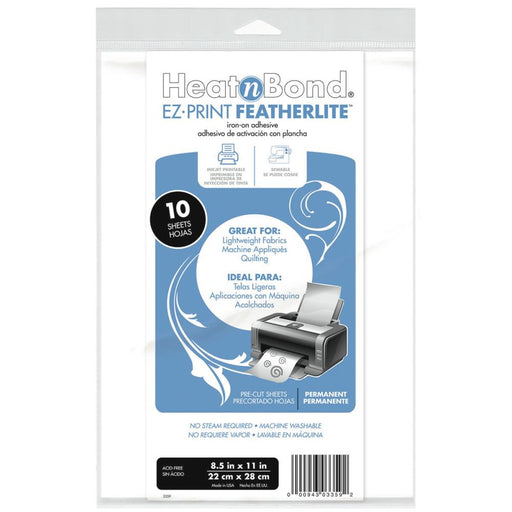 Thermoweb - HeatnBond EZ-Print Featherlite Iron-On Adhesive - Letter Size (10 sheets) - Inkjet Printers