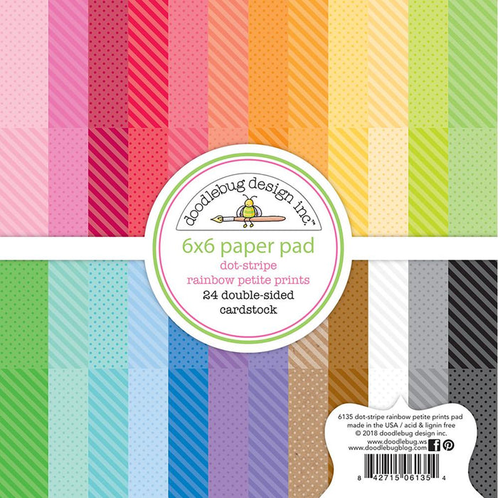 Doodlebug - Petite Prints DS-Paper Pack 6"x6" 24/Pkg - Dot-Stripe Rainbow