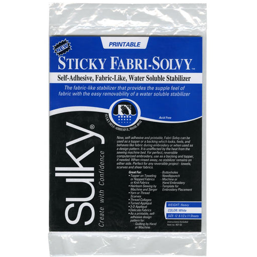 Sulky - Sticky Fabri-Solvy Stabilizer 12/Pkg - 8.5"x11"
