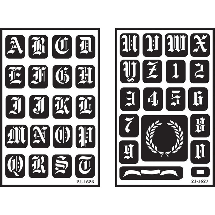 Armour Products - Over'n'over Reusable Stencils 5"x8" 2/pkg - Old English Alphabet