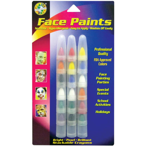 Crafty Dab - Face Paint Stackable Crayons 18/Pkg - Bright, Pearl & Brilliant