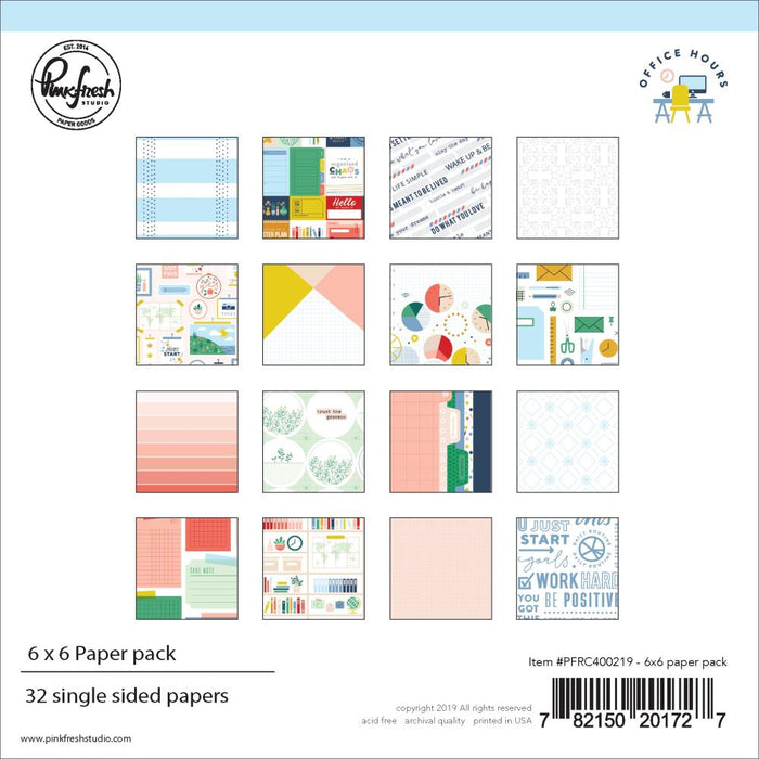 Pinkfresh Studio - 6"x 6" - Double-Sided Paper Pack - Office Hours - 32/Pkg