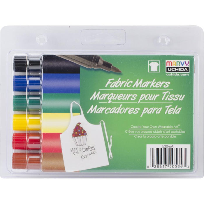 Uchida - Fabric Markers Brush Tip 6/Pkg - Primary