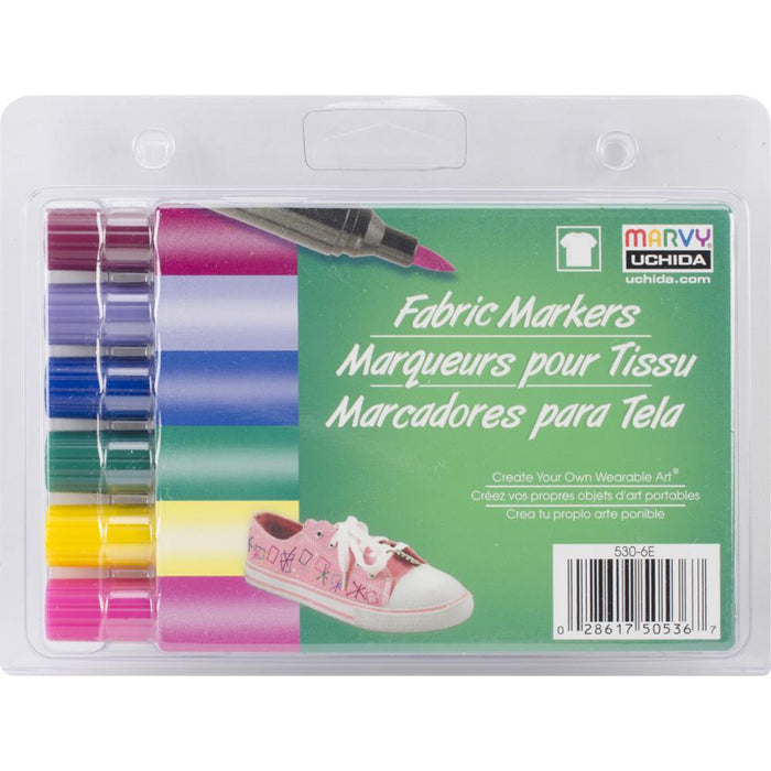 Uchida - Fabric Markers Brush Tip 6/Pkg - Bright