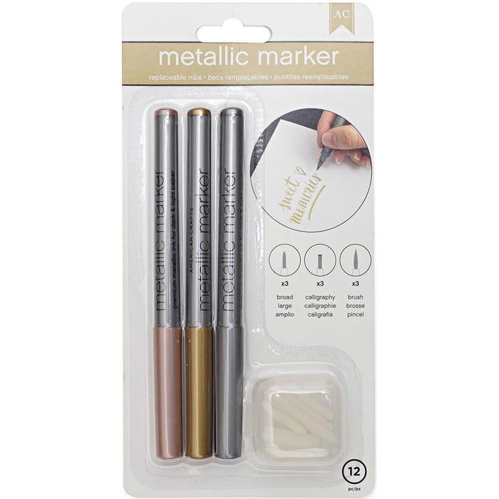 American Crafts - Metallic Markers Broad Point 3/Pkg - Rose Gold, Gold & Silver