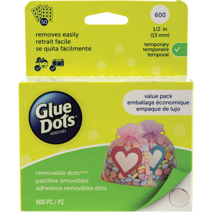 Glue Dots - .5" Dot Sheets Value Pack - Removeable - 600 Clear