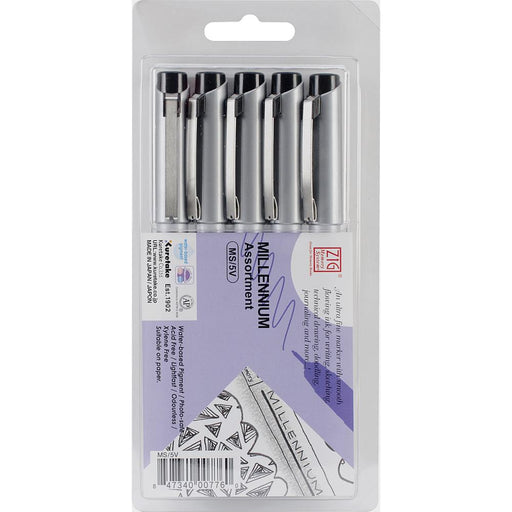 Kuretake - Zig Millennium - Assorted Point Pens 5/Pkg - Pure Black