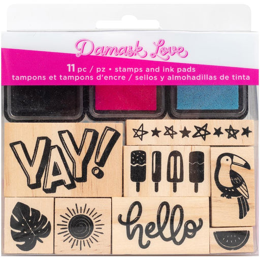 American Crafts - Wooden Stamps & Ink Pads - Damask Love Wild Card