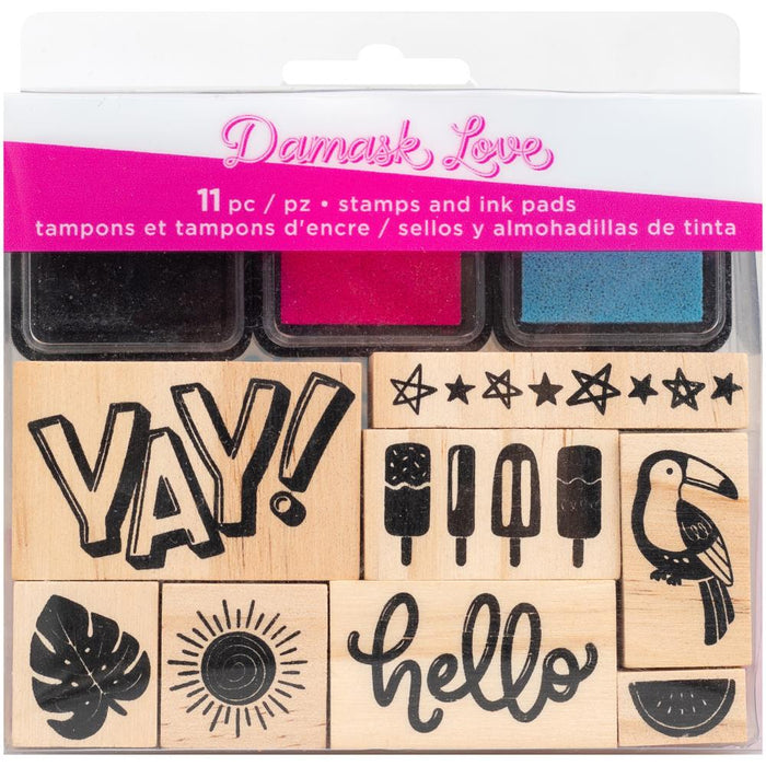 American Crafts - Wooden Stamps & Ink Pads - Damask Love Wild Card