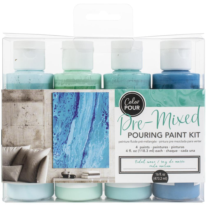 American Crafts Color Pour Pre-Mixed Paint Kit 4/Pkg-TIDAL WAVE