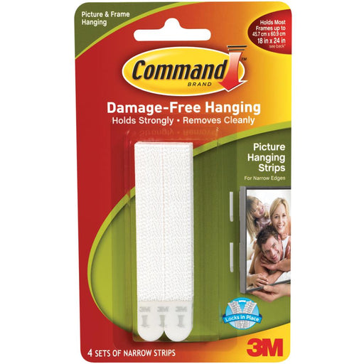 3m - Command - Narrow Picture Hanging Strips - White 4 Sets/Pkg