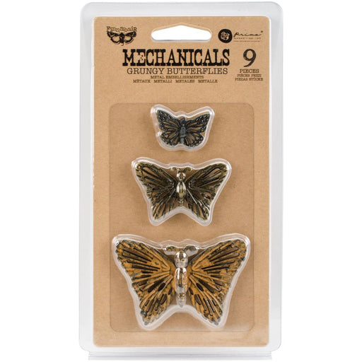 Prima Marketing - Mechanicals Metal Embellishments - Grungy Butterflies 9/Pkg