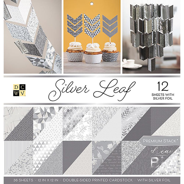 DCWV Double-Sided Cardstock Stack 12"X12" 36/Pkg-Silver Leaf, 18 designs/2 each