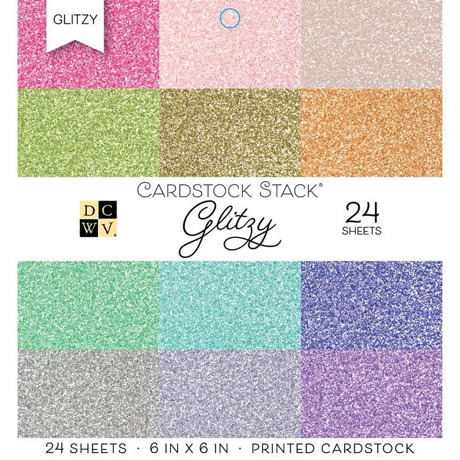 DCWV Single-Sided Cardstock Stack 6"X6" 24/Pkg-Glitter, 12 Colors/2 Each - Glitzy Metallics