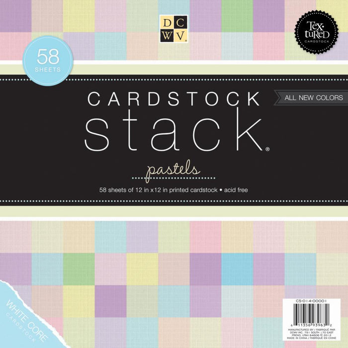 DCWV Single-Sided Cardstock Stack 12"X12" 58/Pkg - Pastel, White Core