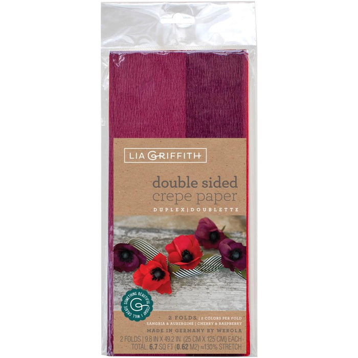 Lia Griffith Double-Sided Extra Fine Crepe Paper 2/Pkg-Sangria/Aubergine & Cherry/Raspberry