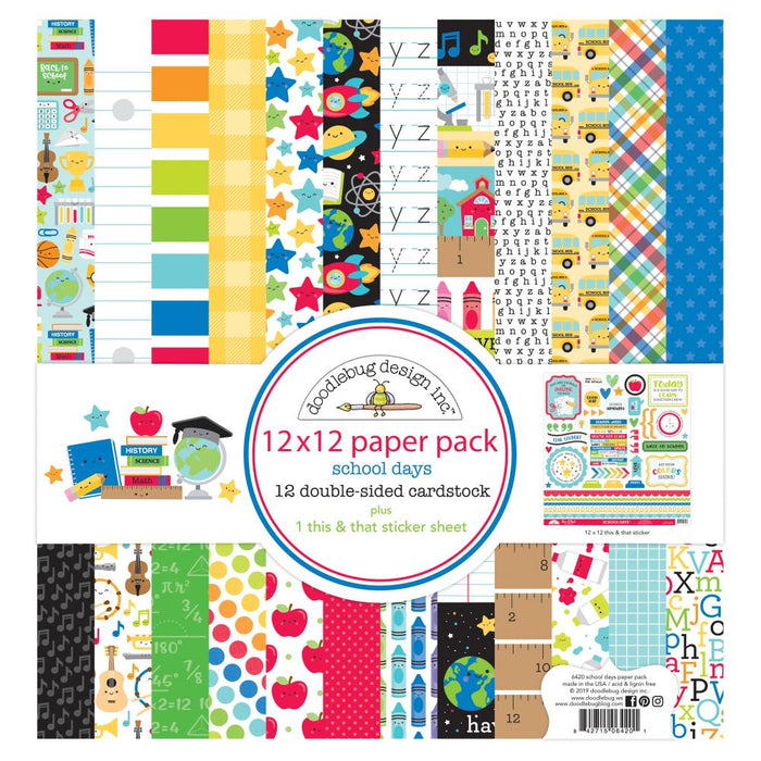 Doodlebug Double-Sided Paper Pack 12"X12" 12/Pkg - School Days