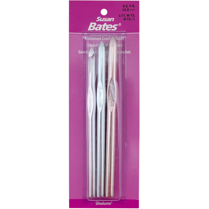 Susan Bates Silvalume Aluminum Crochet Hook Set - Sizes L11 To N15