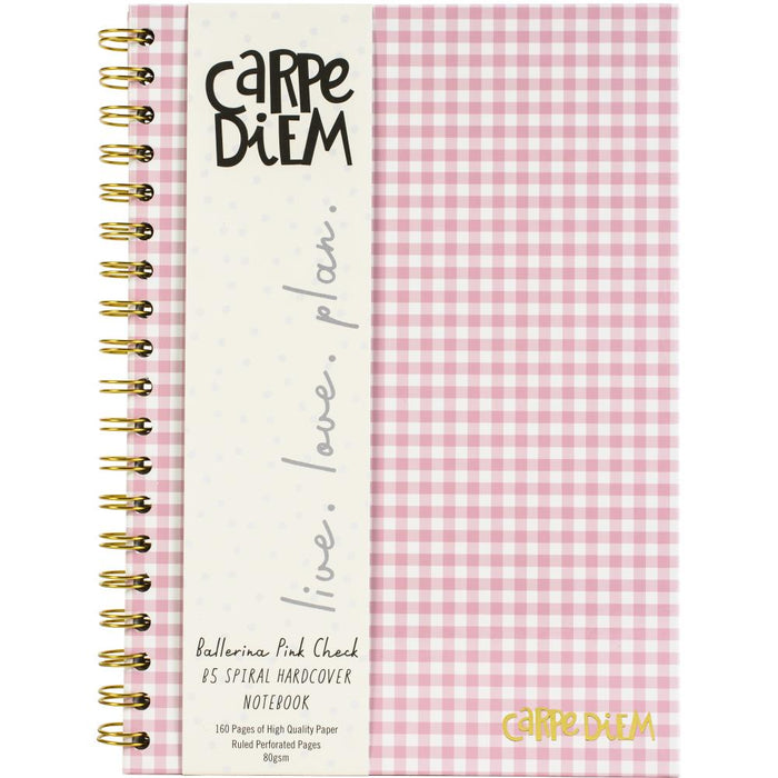 Carpe Diem - Hardcover Notebook 6.9"x9.8" 80/Sheets - Ballerina Pink Check