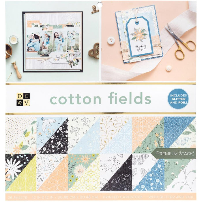 DCWV Double-Sided Cardstock Stack 12"X12" 36/Pkg-Cotton Fields, 12 Designs/3 Each
