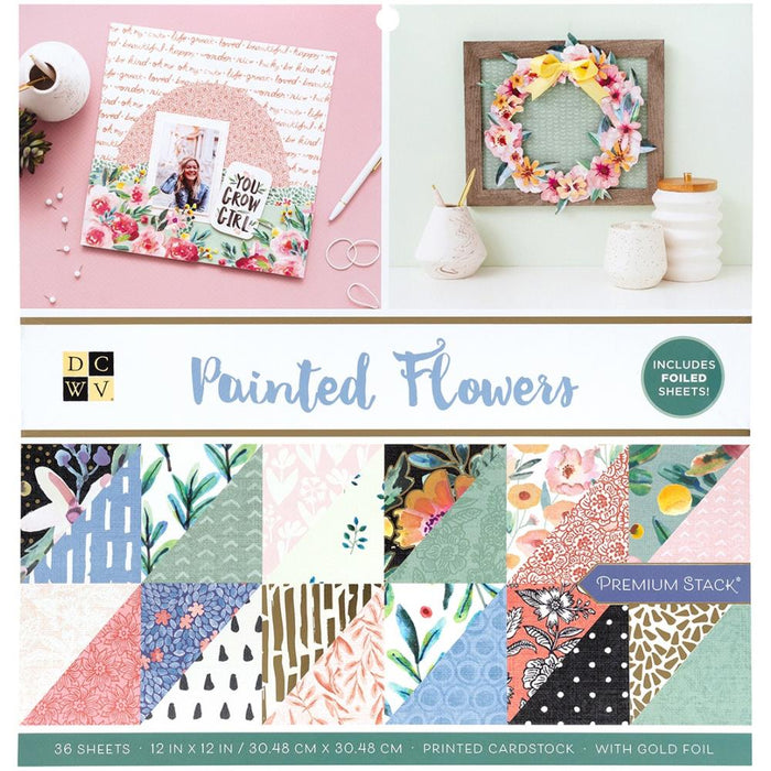 DCWV Double-Sided Cardstock Stack 12"X12" 36/Pkg-Painted Flowers