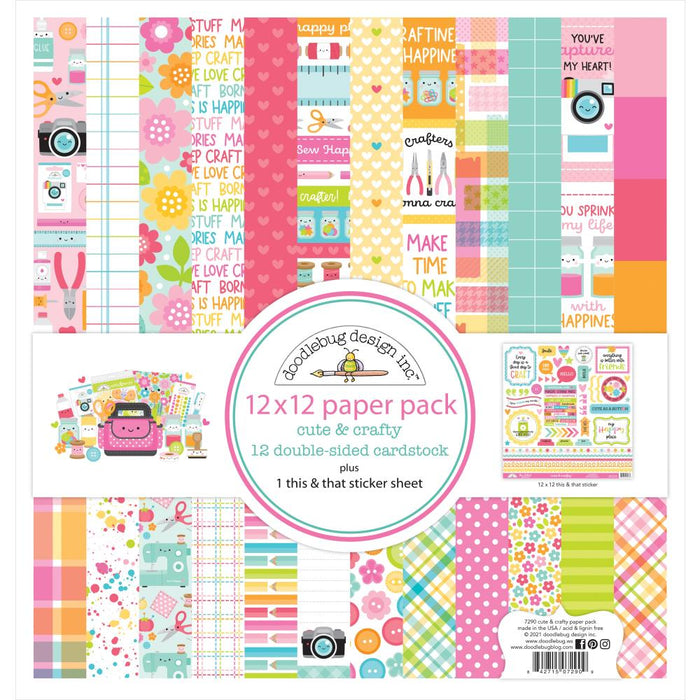 Doodlebug Double-Sided Paper Pack 12"X12" 12/Pkg - Cute and Crafty