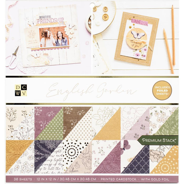 DCWV Double-Sided Cardstock Stack 12"X12" 36/Pkg-English Garden, W/Gold Foil