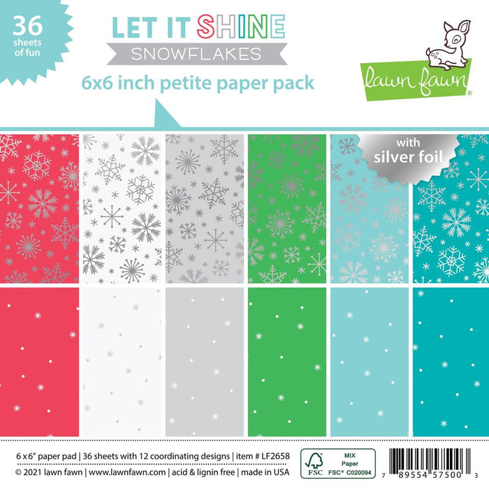 Lawn Fawn - Petite Paper Pack 6"X6" 36/Pkg - Let It Shine Snowflakes - W/Silver Foil