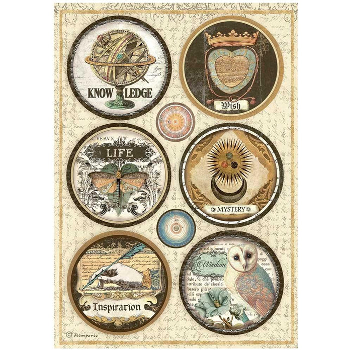 Stamperia Rice Paper Sheet A4-Rounds, Alchemy