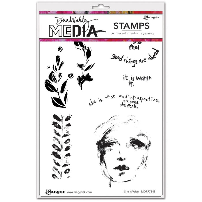 Dina Wakley - Media Cling Stamps 6"x9" - She Is Wise