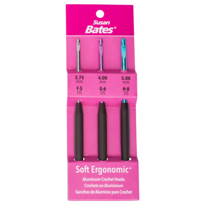 Susan Bates - Silvalume Soft Ergonomic Crochet Hook Set Sizes F5/3.75mm, G6/4mm, And H8/5mm