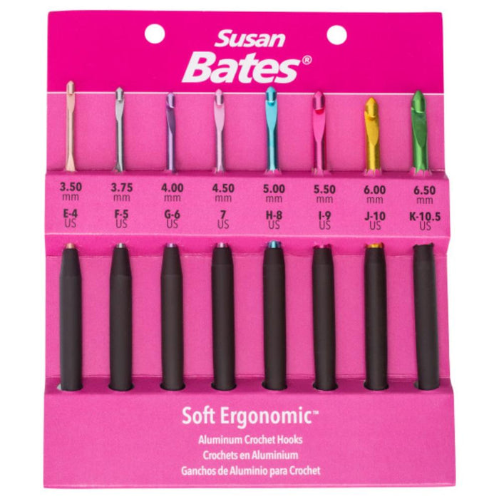 Susan Bates - Silvalume Soft Ergonomic Crochet Hook Set Sizes E4/3.5mm To K10.5/6.5mm