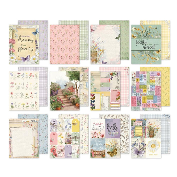 Simple Vintage Meadow Flowers  Double-Sided Paper Pad.  6"x8"