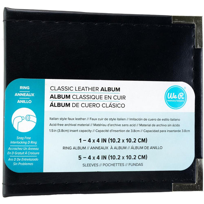 We R Memory Keepers - Classic Leather D-Ring Album 4"X4" - Black