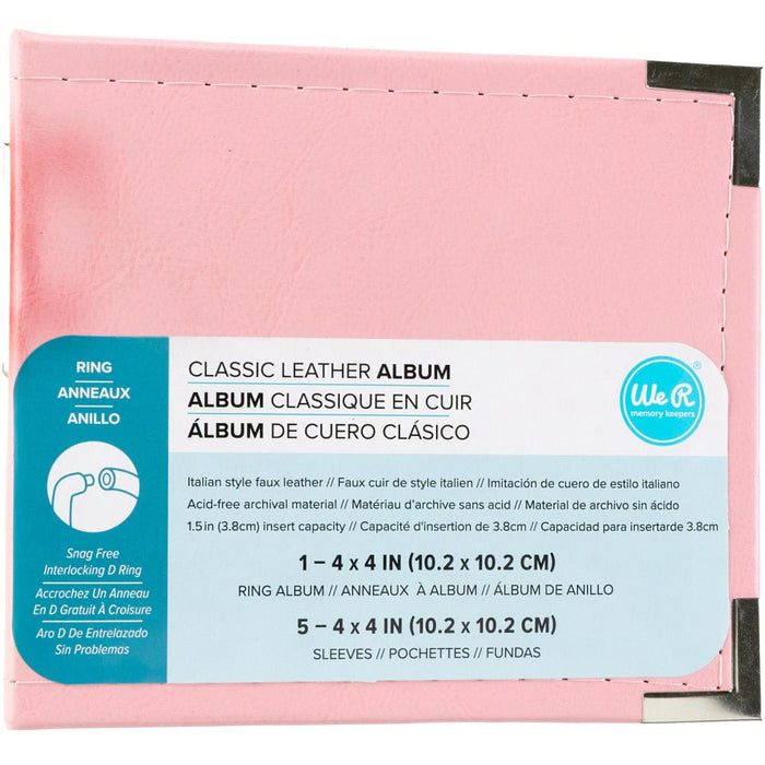 We R Memory Keepers - Classic Leather D-Ring Album 4"X4" - Pretty Pink