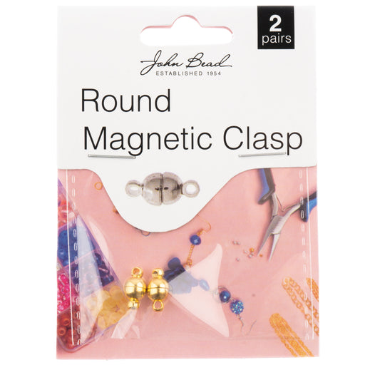 John Bead Round Magnetic Clasp 6x6.5mm 2 Pairs-Gold