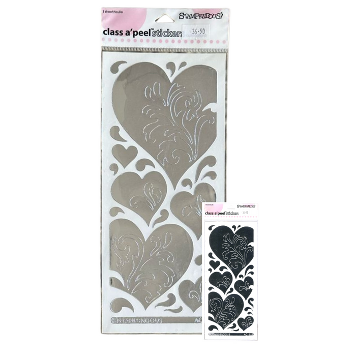 Stampendous - Class a peel sticker - Scrollwork Hearts - Mirror Silver