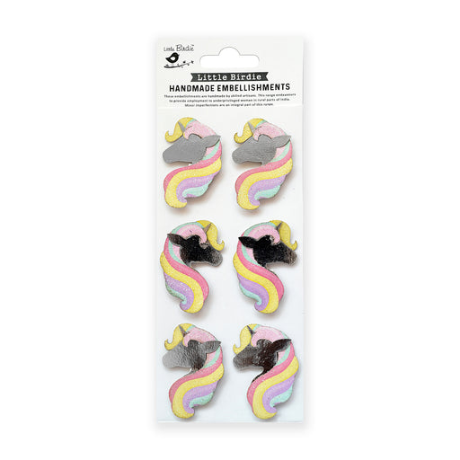 Little Birdie 3D Sticker Embellishment 6/Pkg-Unicorn Glitz
