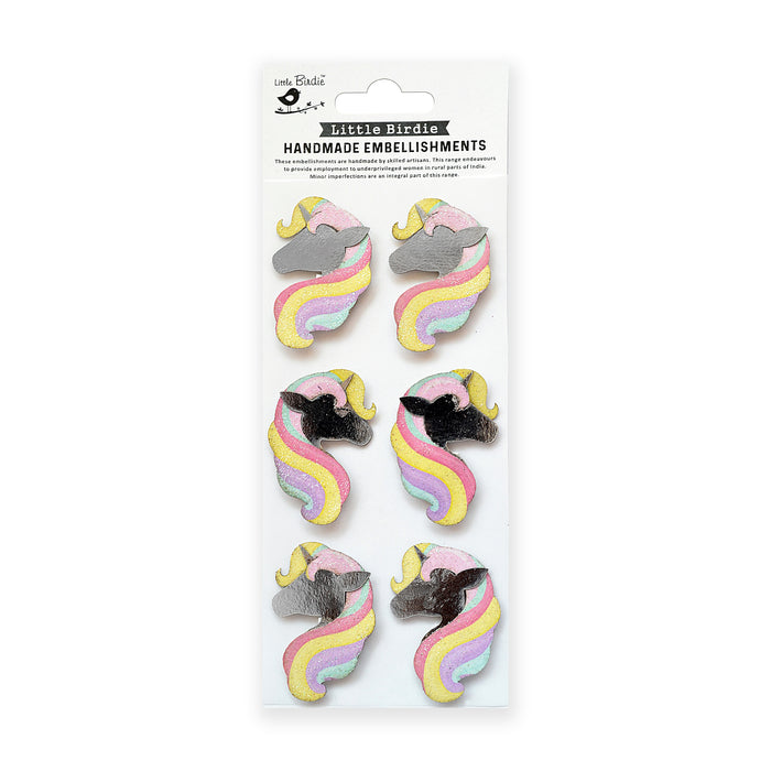 Little Birdie 3D Sticker Embellishment 6/Pkg-Unicorn Glitz