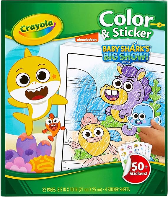 Crayola - Baby Shark Coloring Pages and Stickers, Gift for Kids, Ages 3, 4, 5, 6 Color & Sticker